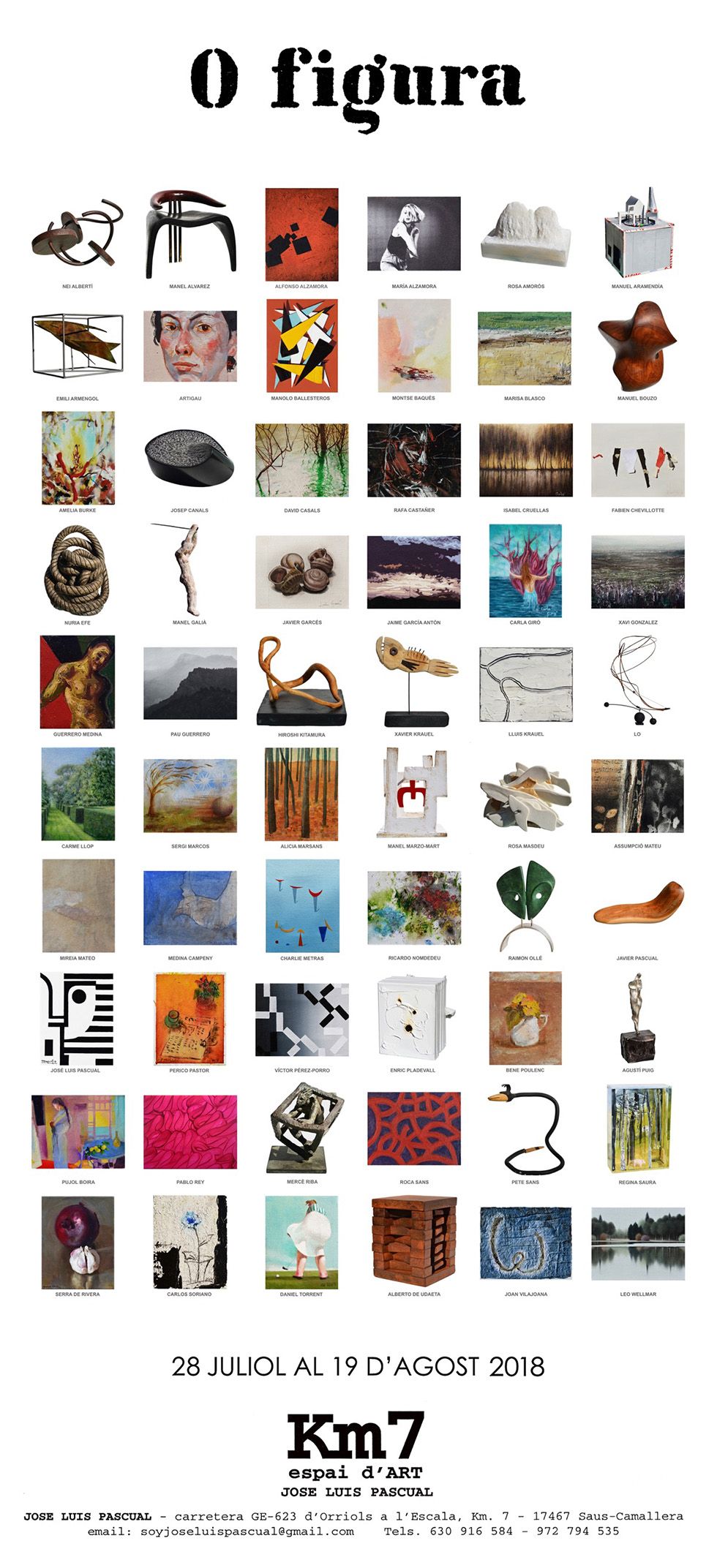Cartell d'exposició per a '0 figura' a Km7 espai d'ART, amb diversos artistes, del 28 de juliol al 19 d'agost de 2018.